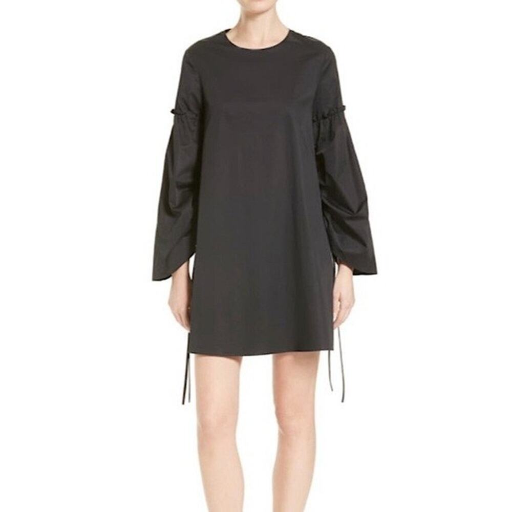 NWT Tibi Black Sarin Cinch Sleeve Trapeze Mini Dress Size 0 Black